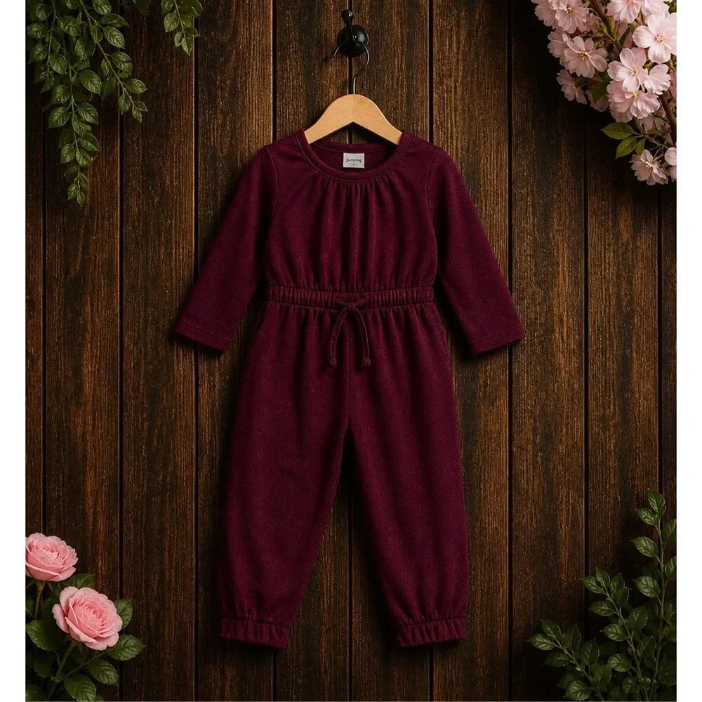 Girls 4T Old Navy Romper Burgundy Long Sleeve Jumpsuit Toddler Outfit